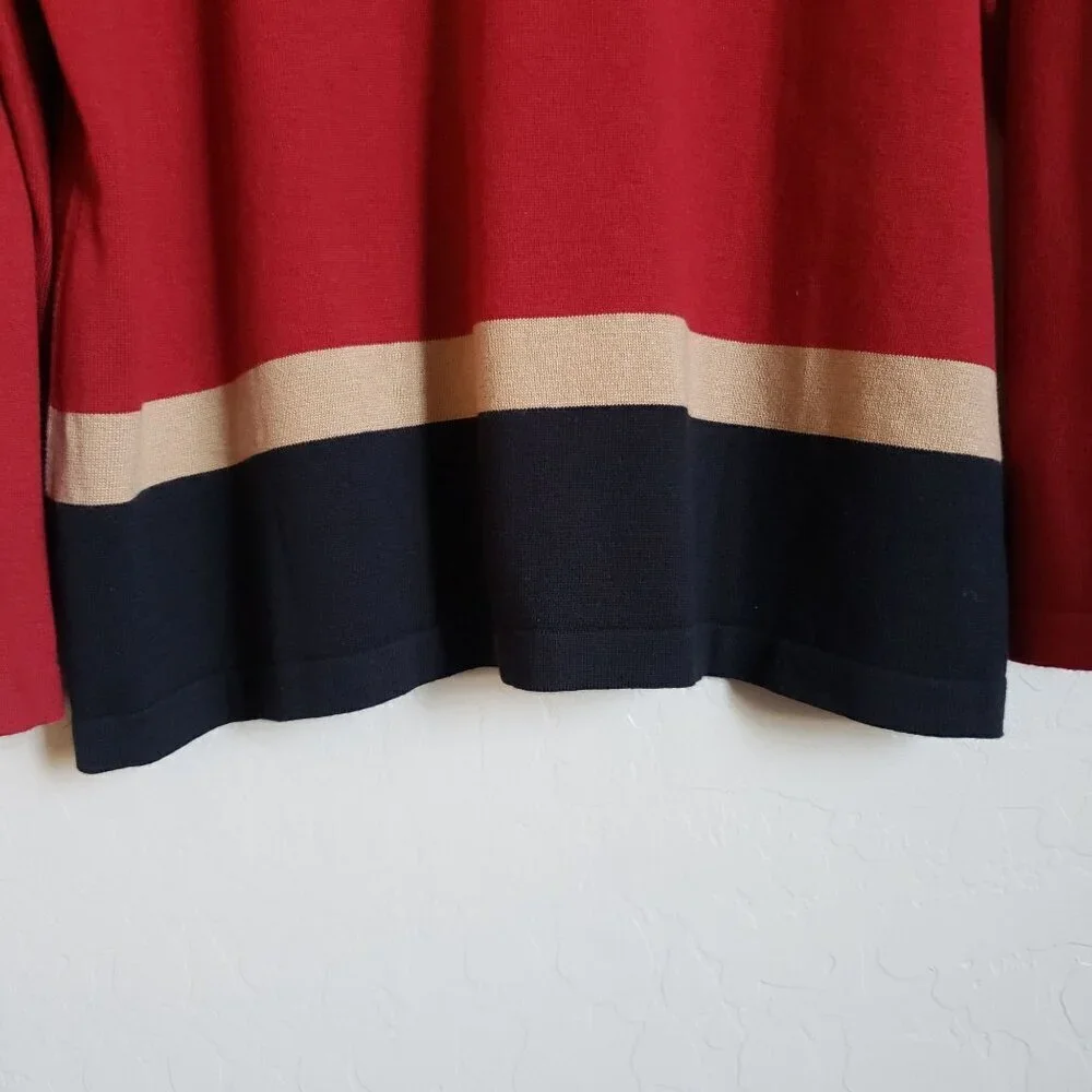 Talbots V-Neck Button Front Colorblock Cardigan Sweater Burgundy Women's 2X Plus